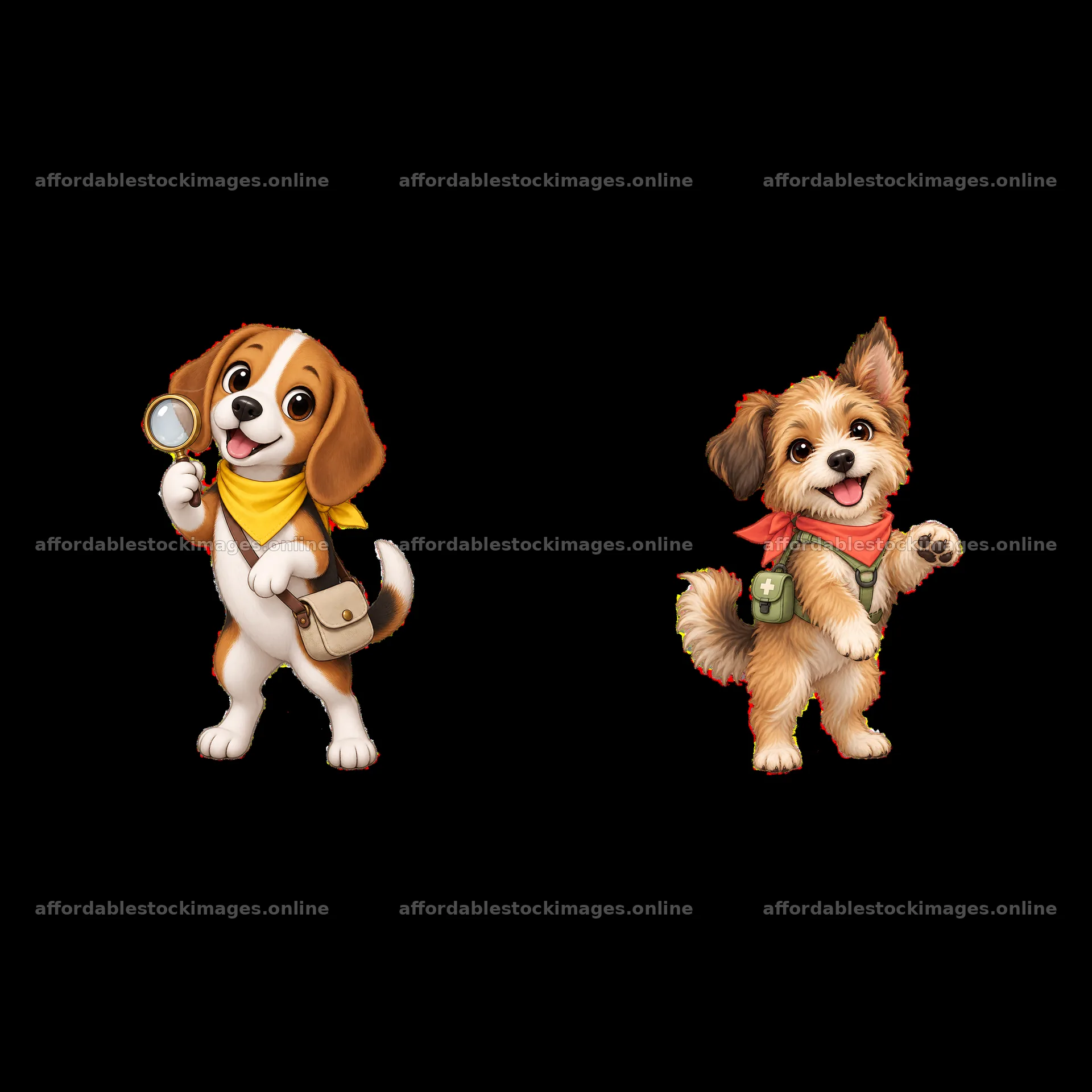K-9 dogs with accessories showing excitement and adventure – stock images 7746x7746