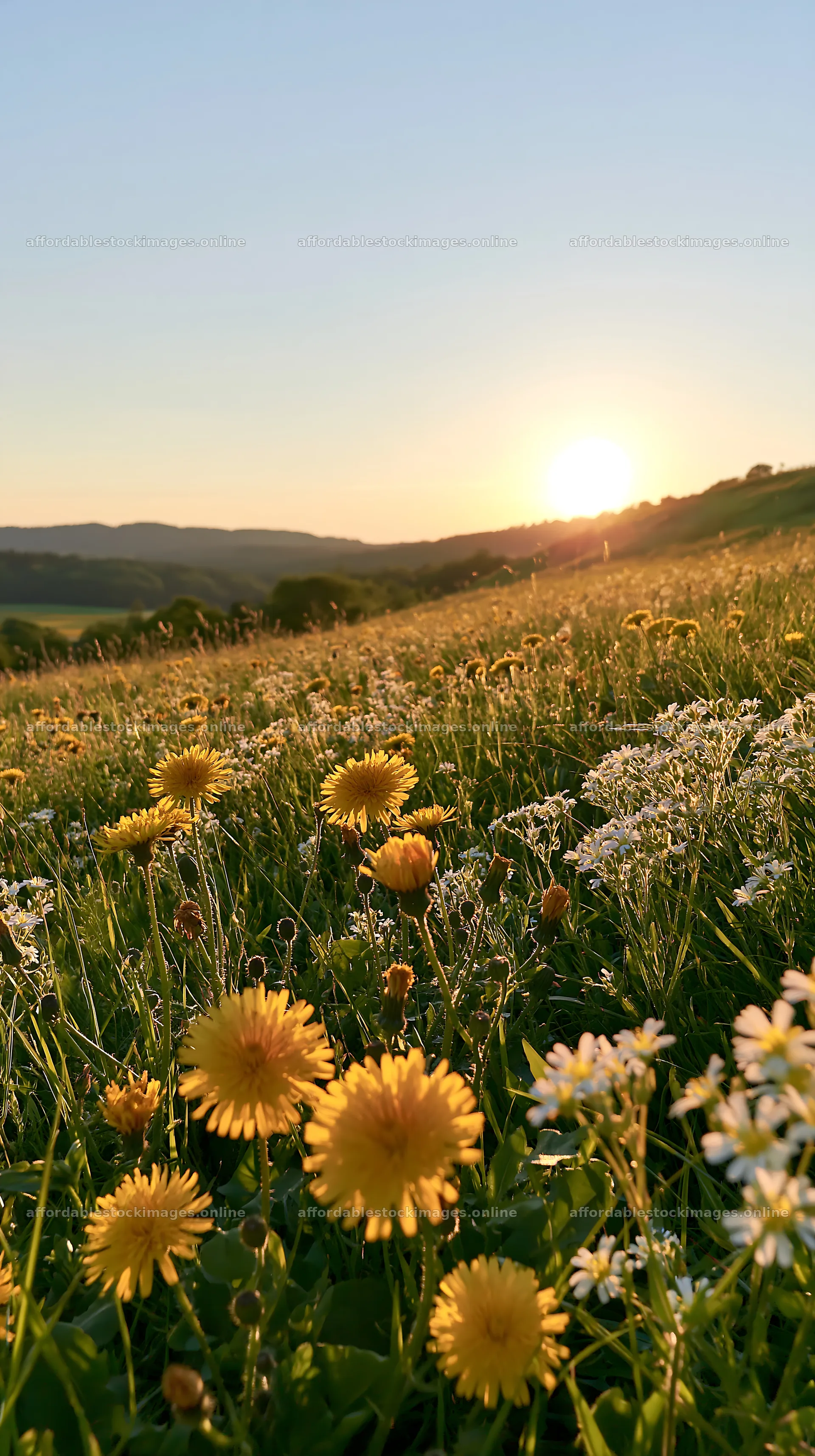 German foothill meadow with flowers at sunset – stock images 5938x10608