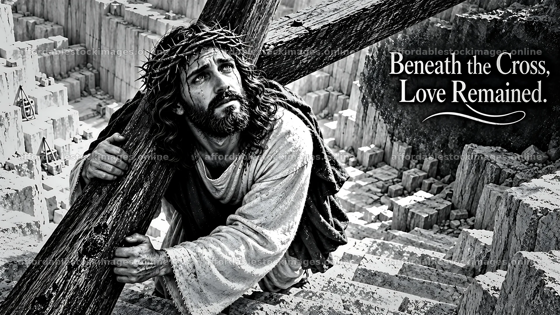 Beneath the cross, love remained in a moment of reflection – stock images 10580x5954