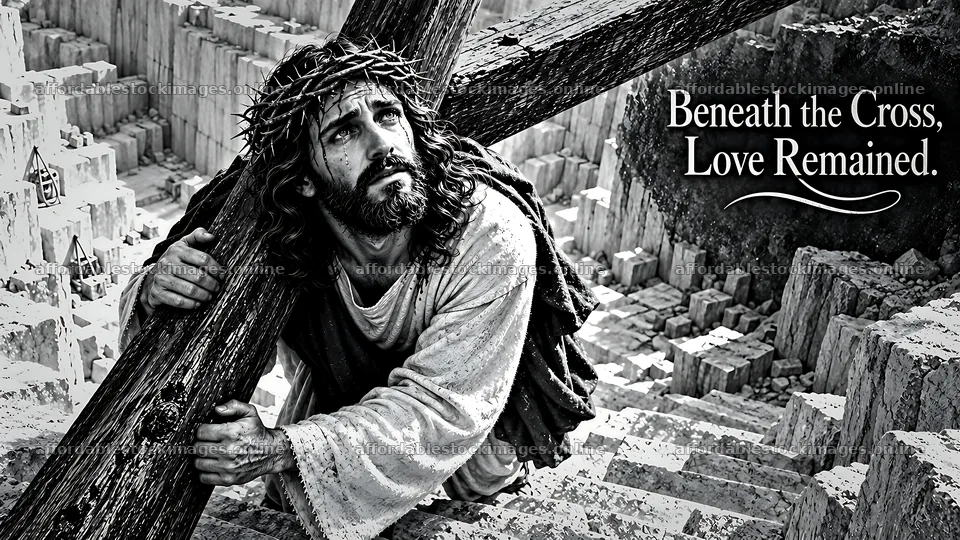 Beneath the cross, love remained in a moment of reflection – stock images 10580x5954