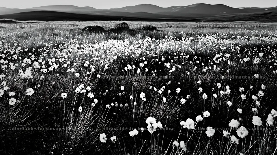 Cottongrass meadow glow during sunset in a vast landscape – stock images 10608x5938