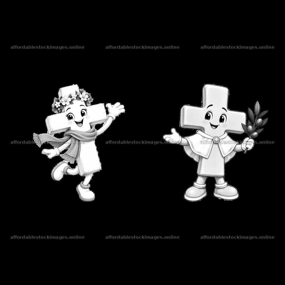 Easter Cross characters with smiles and cheerful poses – stock images 7746x7746