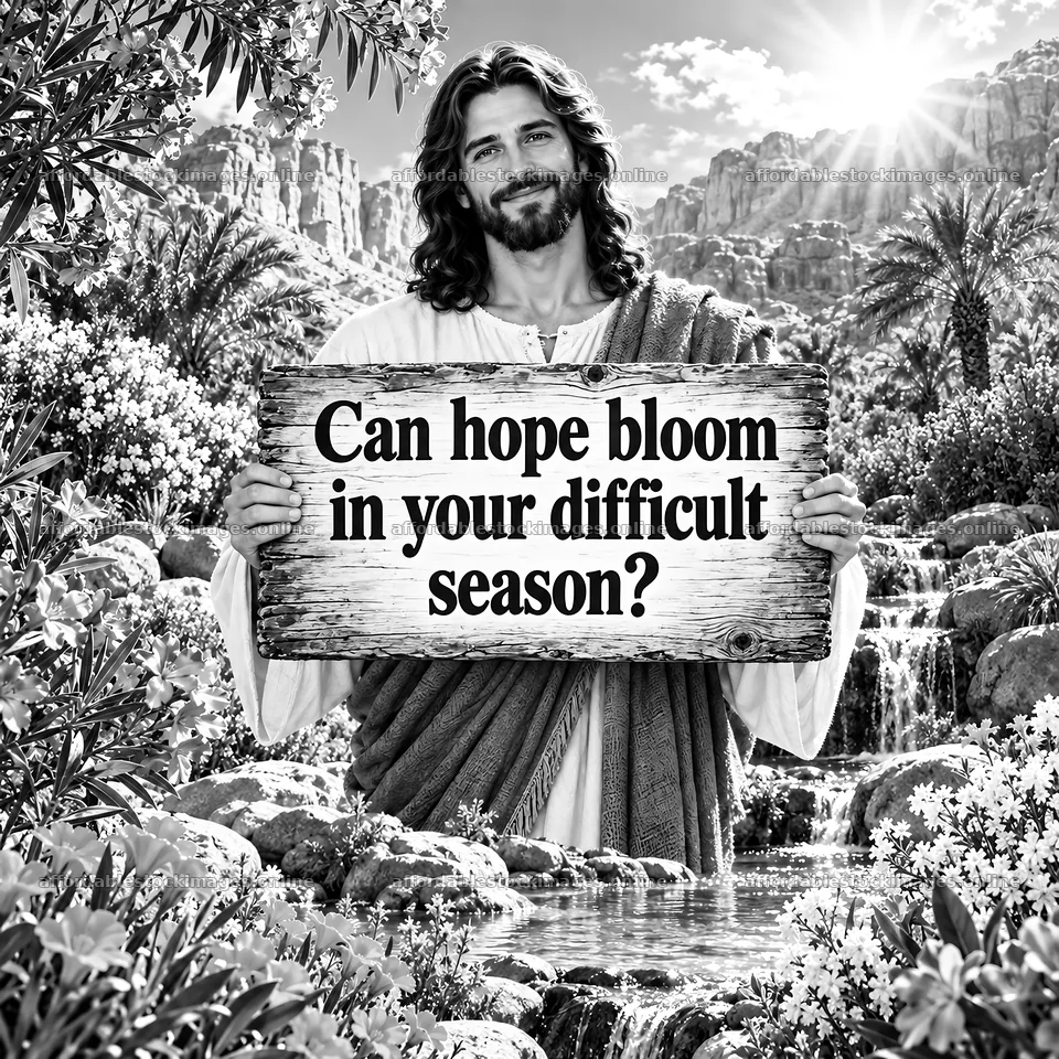 Jesus Christ offering hope in a garden setting – stock images 7746x7746