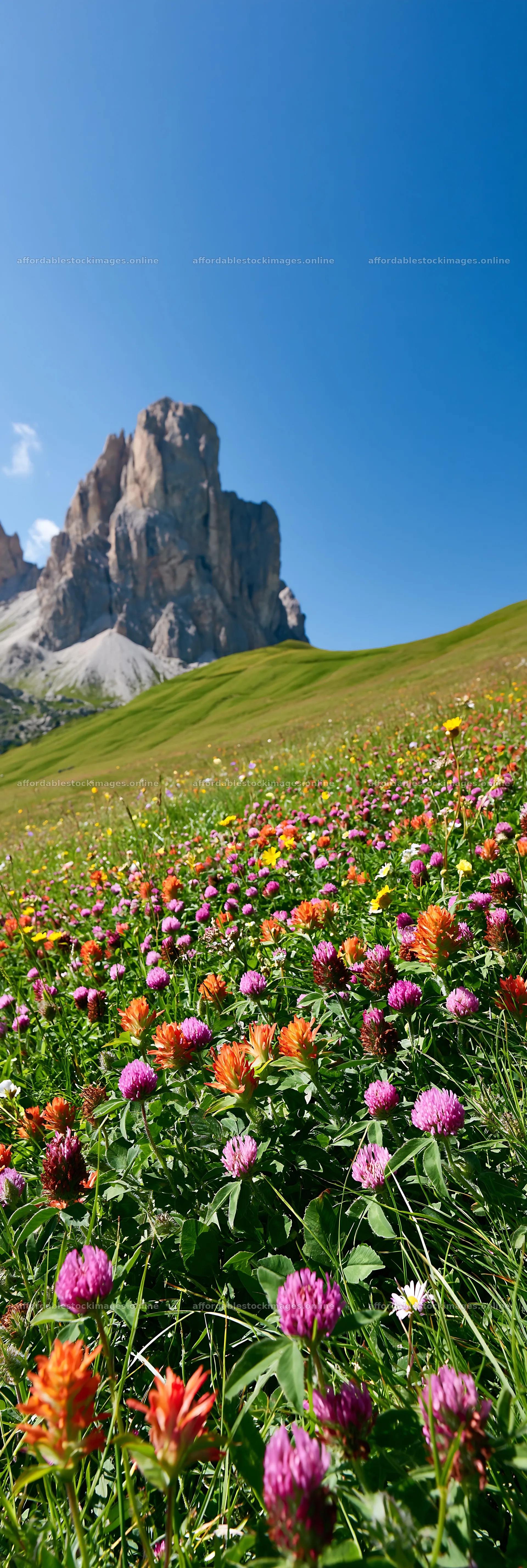 Colorful clover meadow under a clear blue sky – stock images 4602x13690
