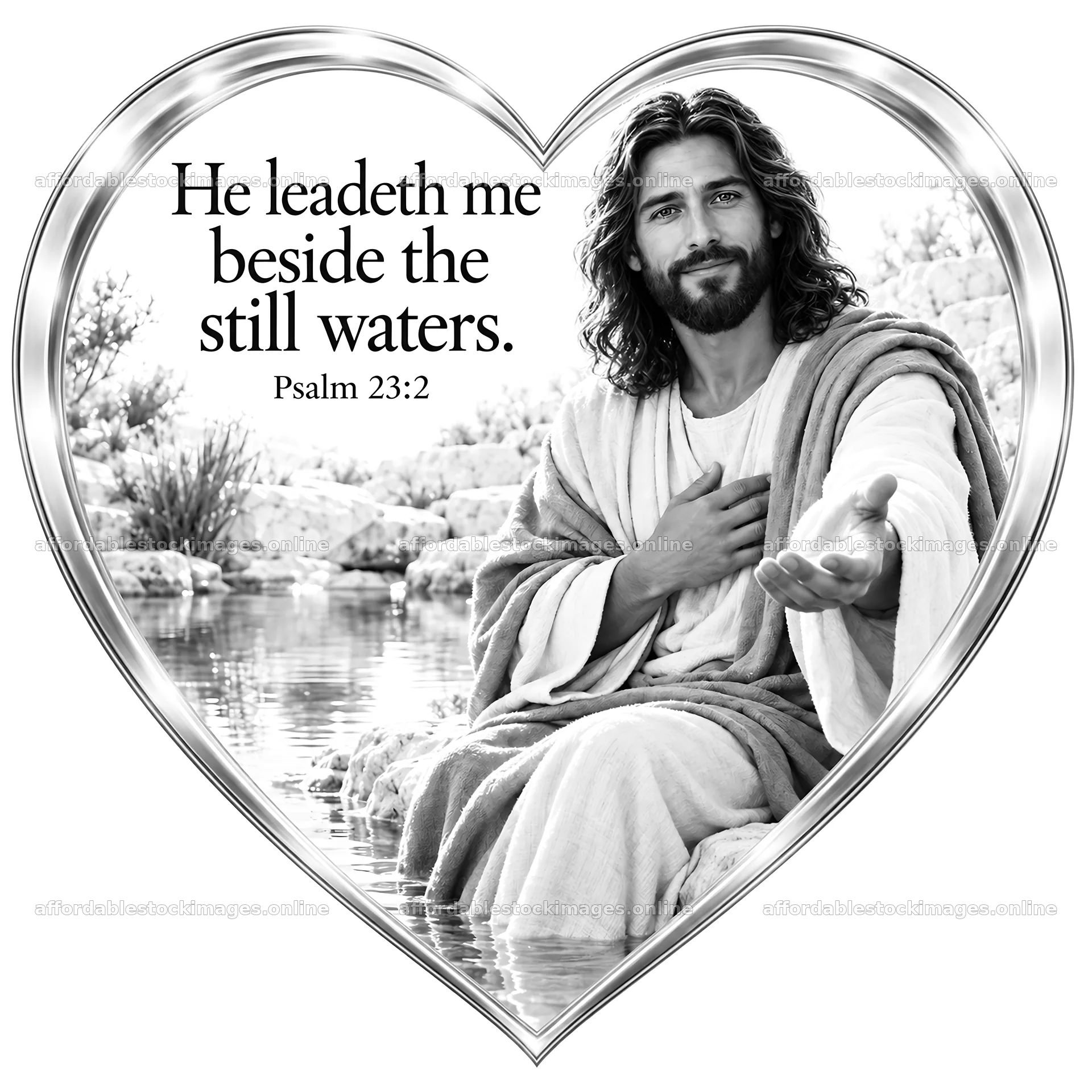 Jesus Christ comforting a person by the still waters – stock images 7746x7746