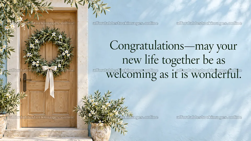 Wedding Congratulations with a Floral Door Wreath – stock images 10324x5812