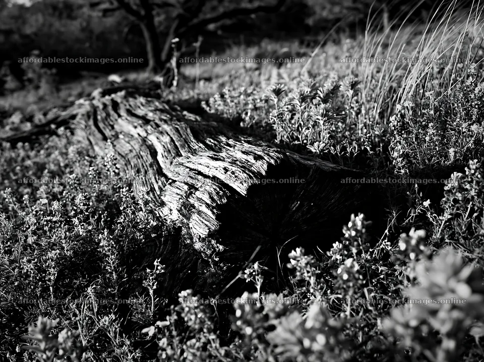 Weathered log in a meadow surrounded by wildflowers – stock images 9174x6866