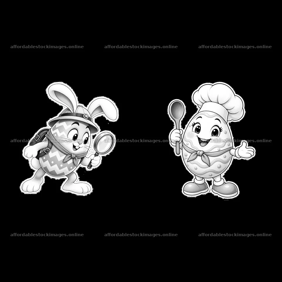 Monochrome two isolated cartoon figure stickers – stock images 7746x7746