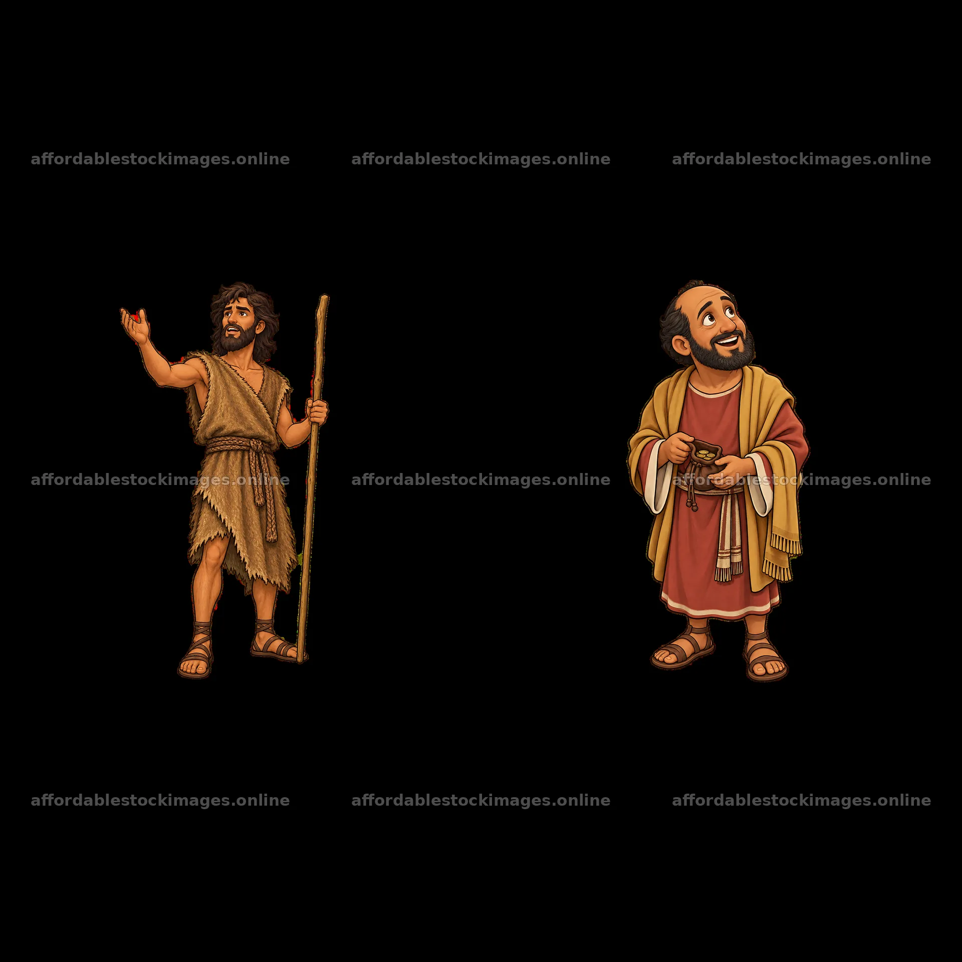 Two cartoon figures depicting biblical characters – stock images 7746x7746