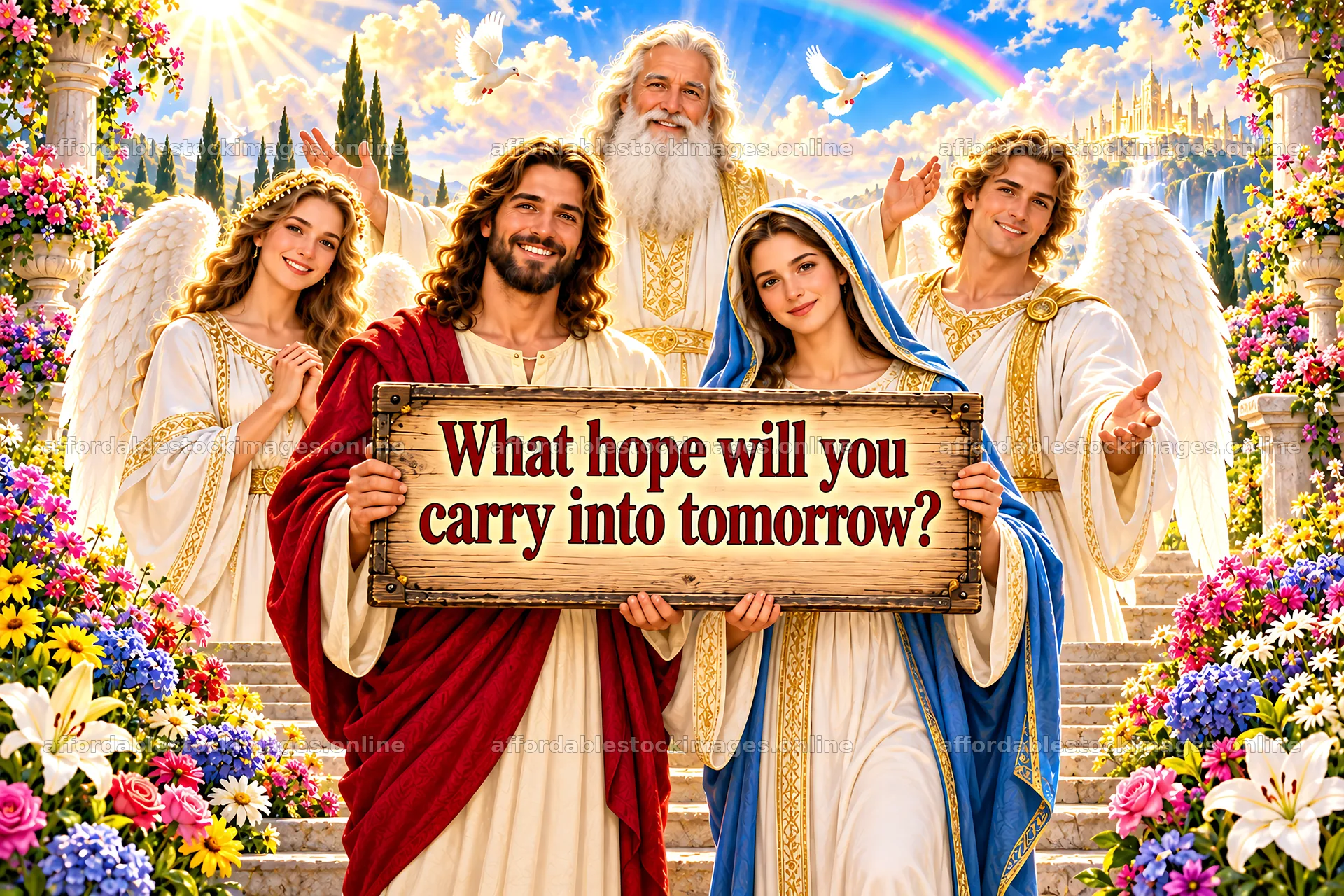 Jesus Christ offers hope surrounded by angels – stock images 9487x6325