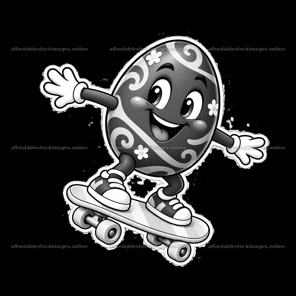 Skateboarding Easter egg with smile riding on a skateboard – stock images 7746x7746