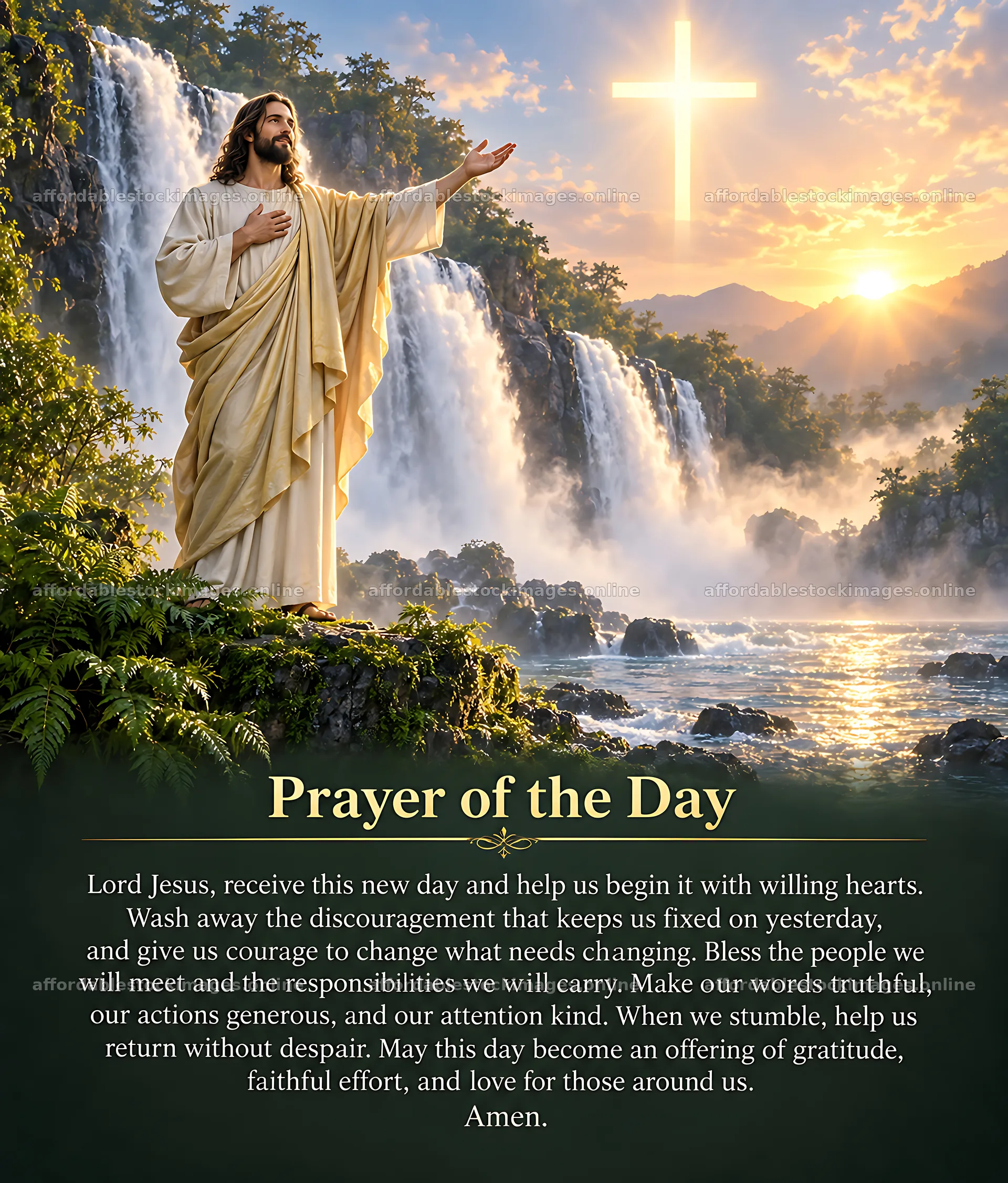 New day at the waterfall scene – stock images 7326x8598