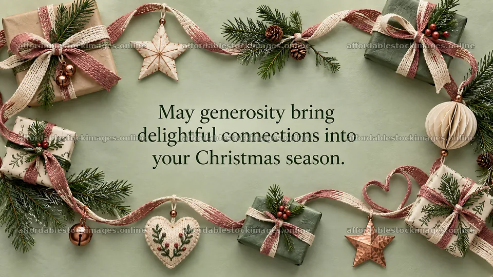 Christmas Greeting with Gifts and Evergreen Decorations – stock images 10324x5812