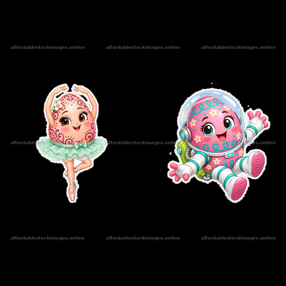 Colorful Easter egg characters as a ballet dancer and an – stock images 7746x7746
