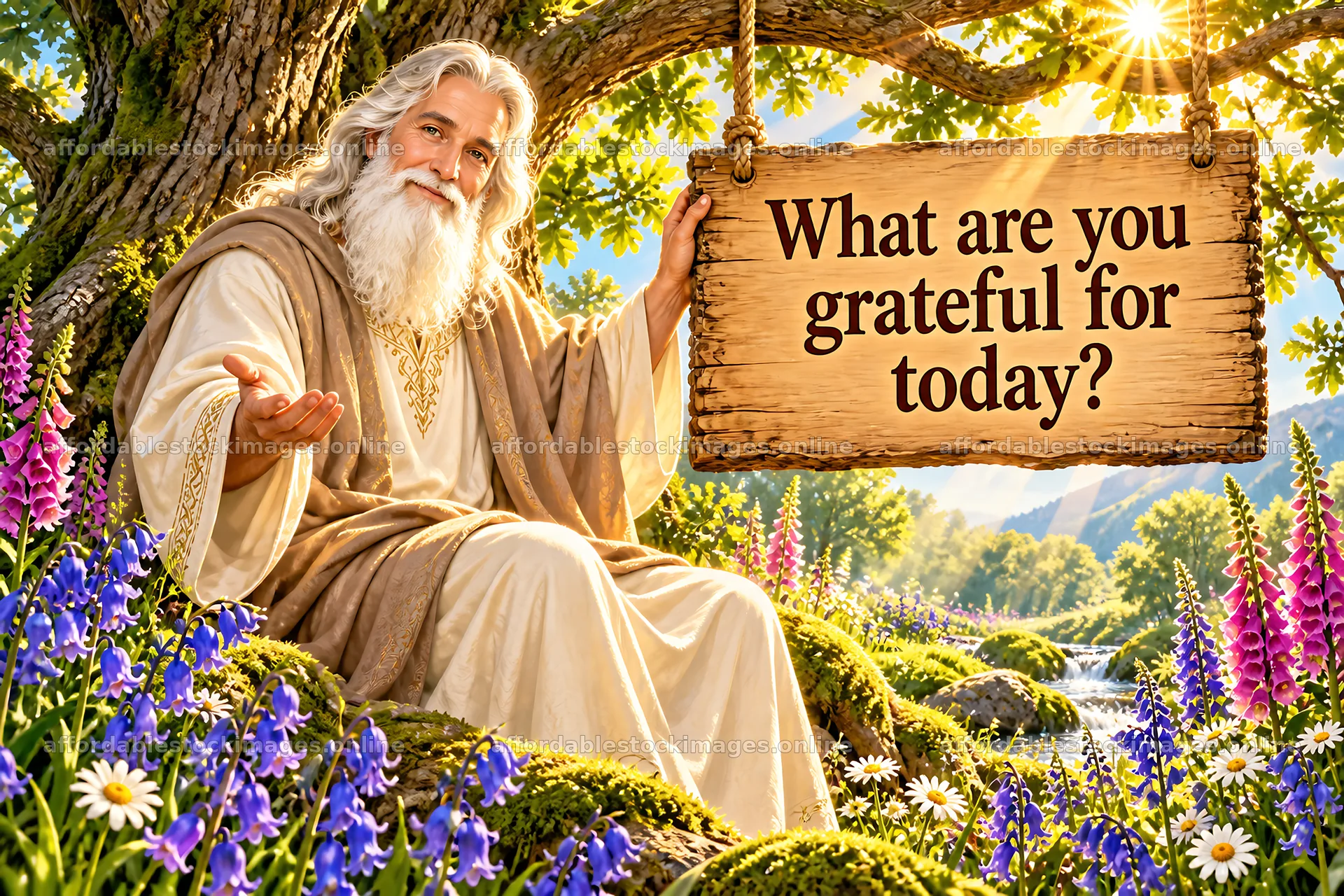Jesus Christ inviting gratitude in a natural setting – stock images 9487x6325