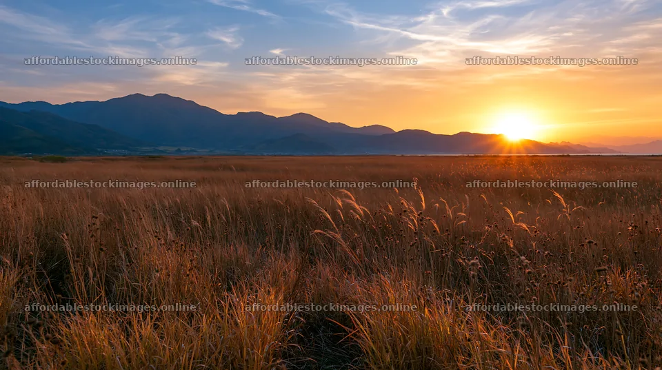 Ehime twilight meadow with dry seedheads at sunset – stock images 10608x5938