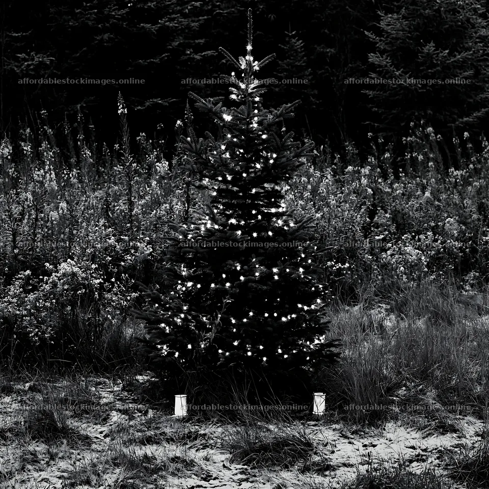 Christmas tree in mountain meadow after snowfall – stock images 7938x7938