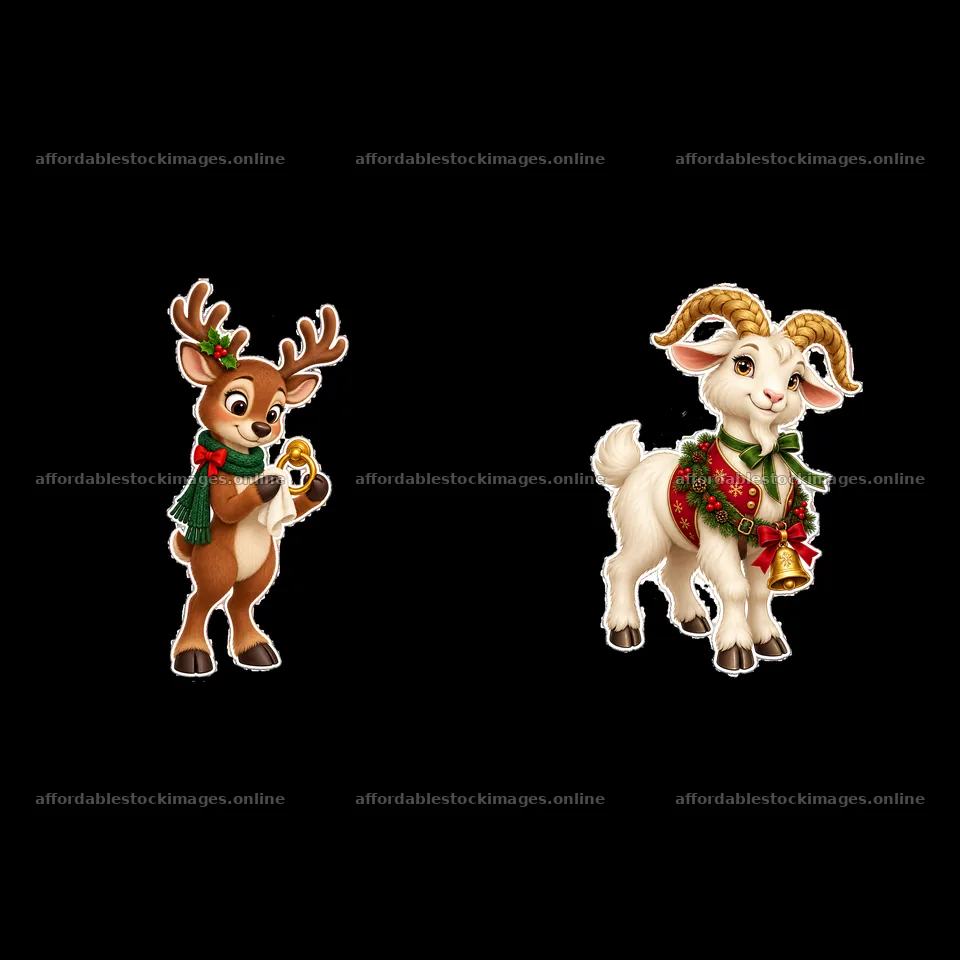 Reindeer and goat characters celebrating Christmas – stock images 7746x7746
