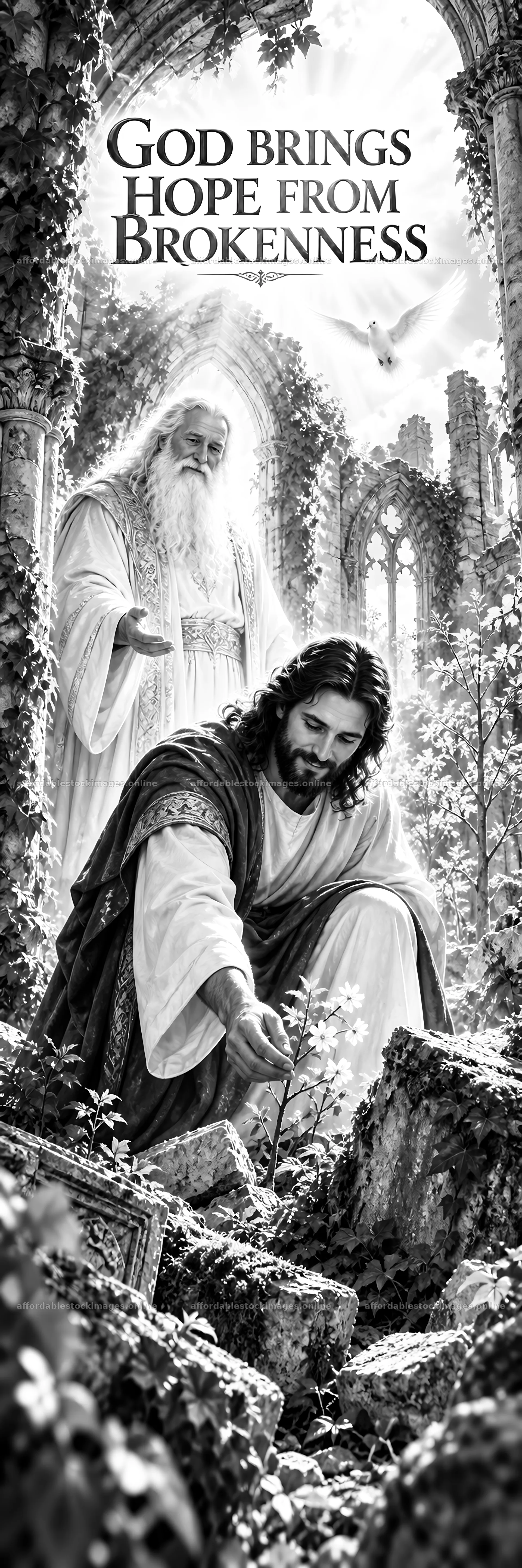 Jesus Christ brings hope from brokenness – stock images 4472x13417