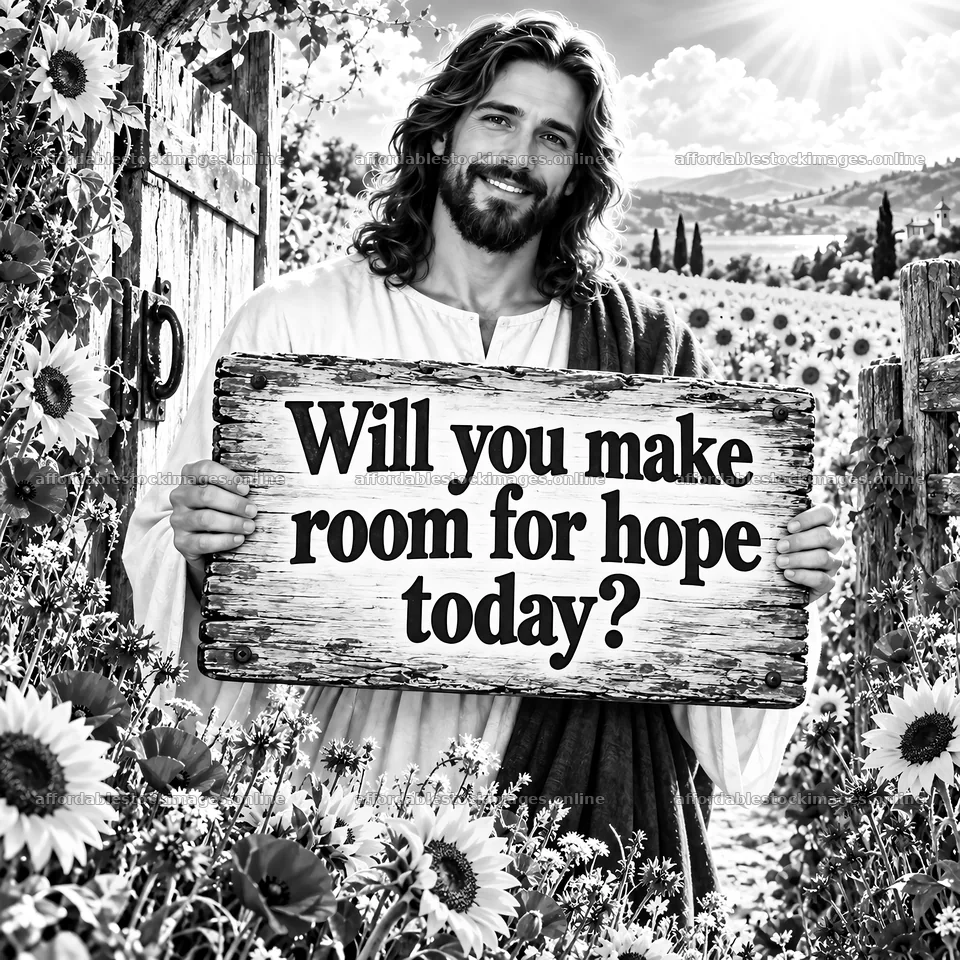 Jesus Christ inviting hope with a message in a field of – stock images 7746x7746