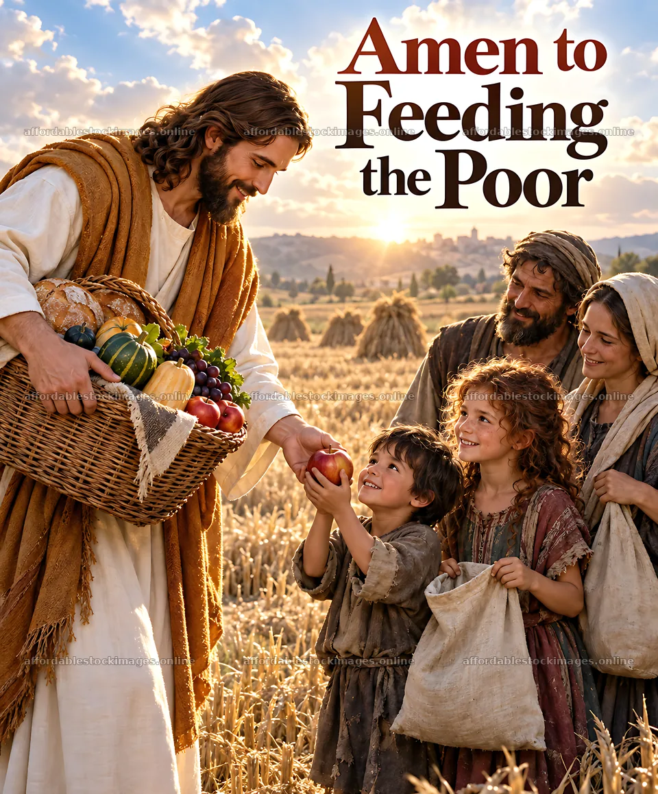 Amen to feeding the poor in a harvest setting – stock images 7228x8716