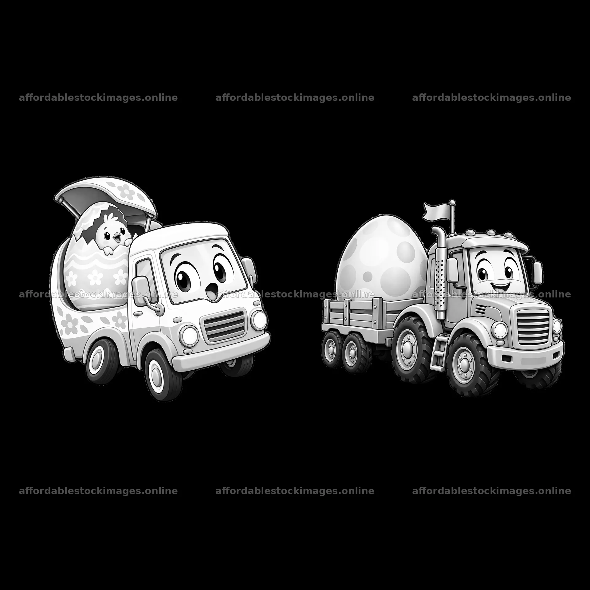 Easter truck carrying a decorated egg with a bunny inside – stock images 7746x7746