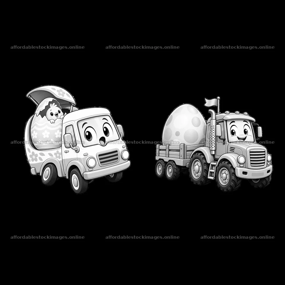 Easter truck carrying a decorated egg with a bunny inside – stock images 7746x7746