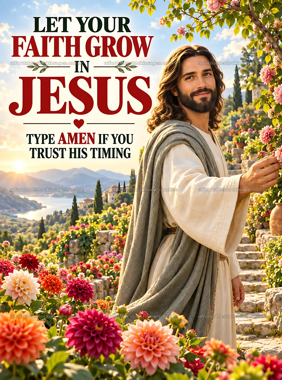 Let your faith grow in Jesus with flowers in bloom – stock images 6834x9220