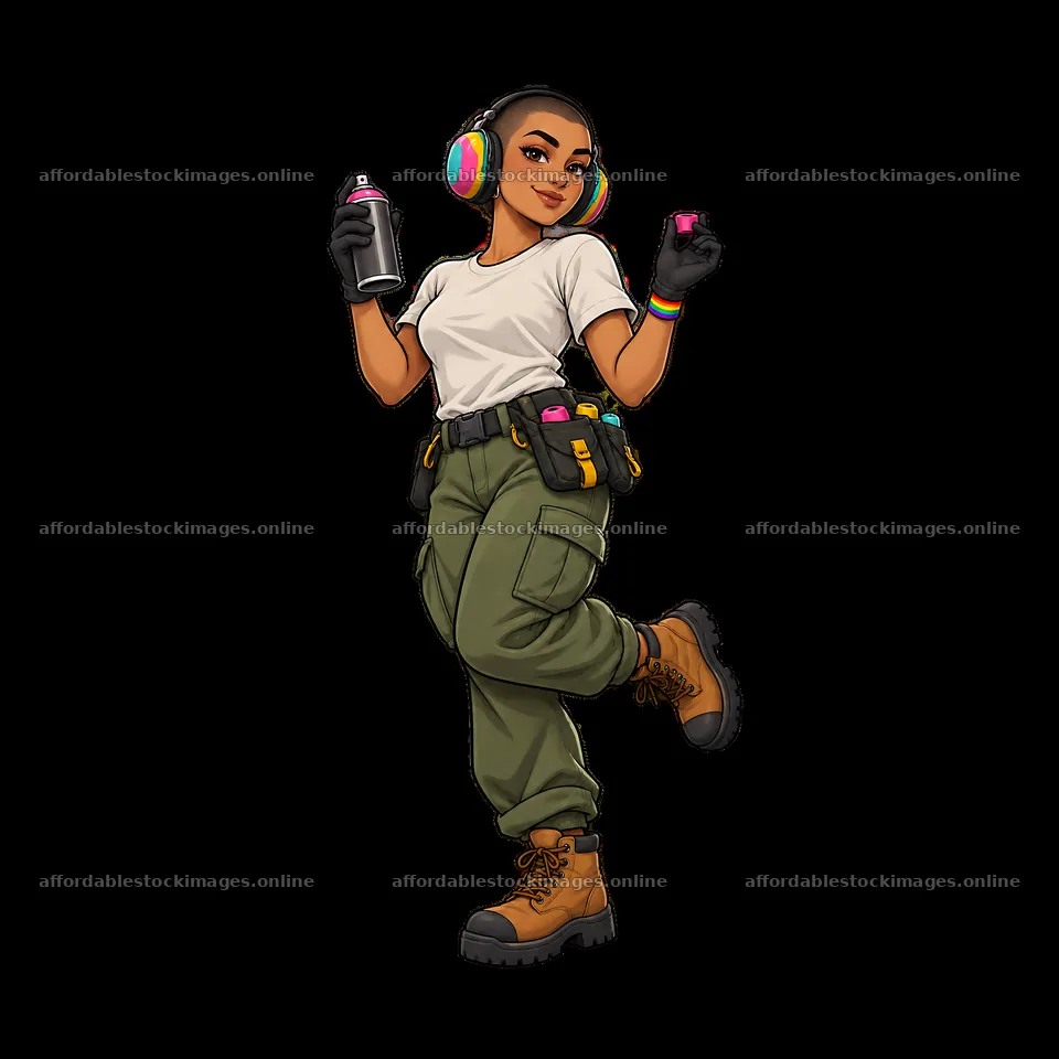 Gay graffiti spray painter with headphones and spray cans – stock images 7746x7746