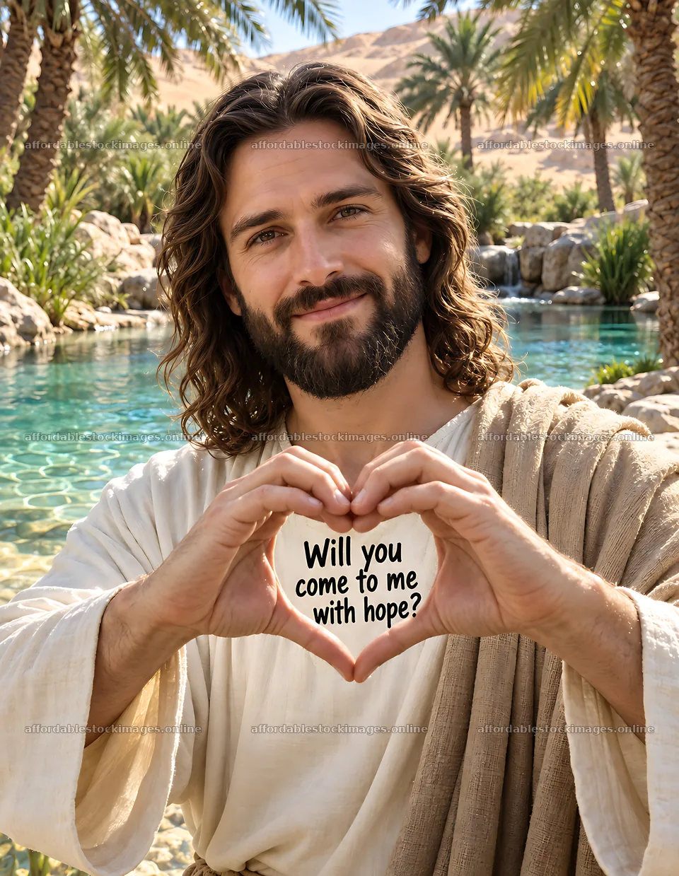 Smiling man making a heart shape near a water source – stock images 6986x9018