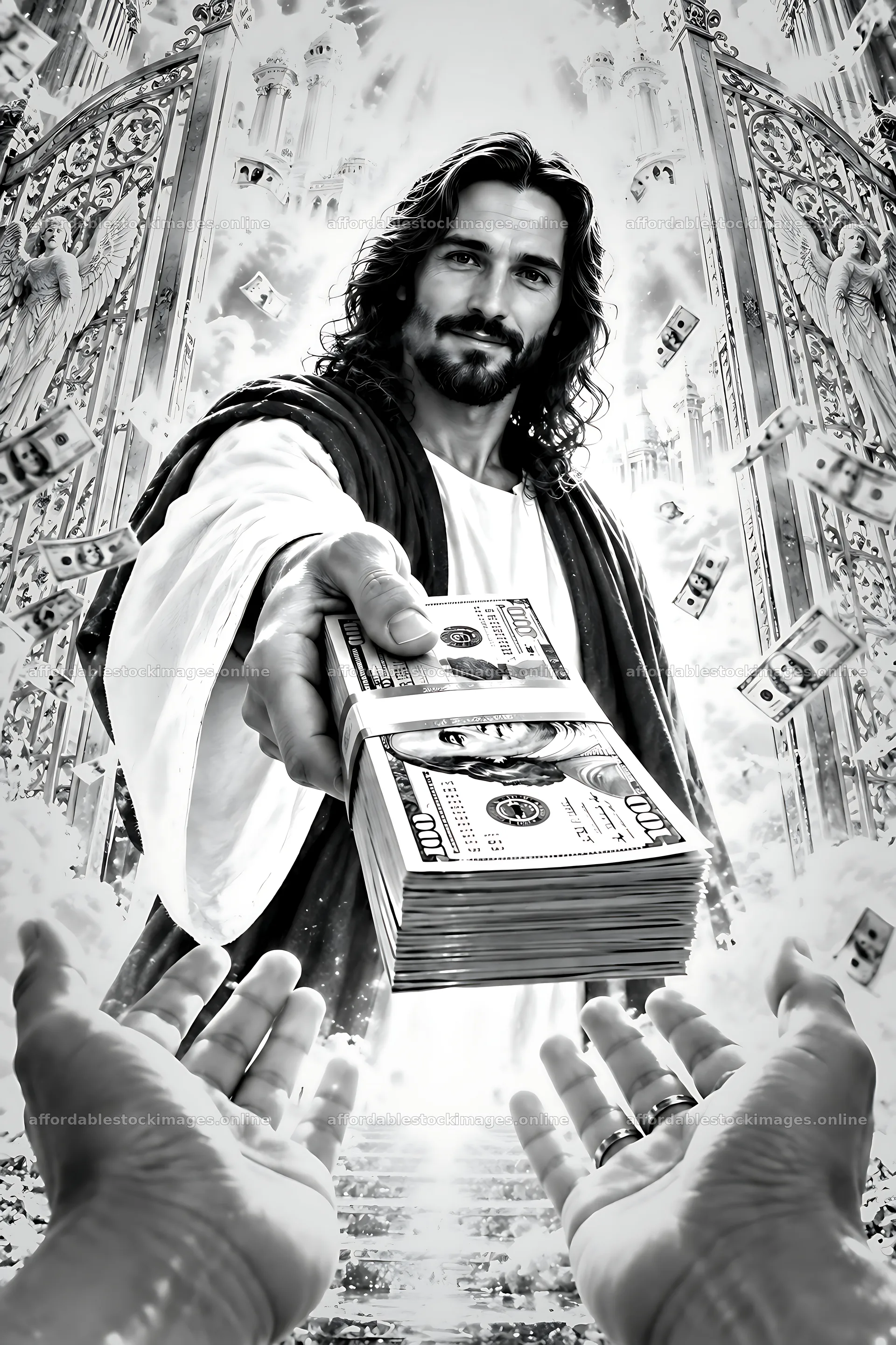 Golden Gateway with figure holding cash – stock images 6480x9722