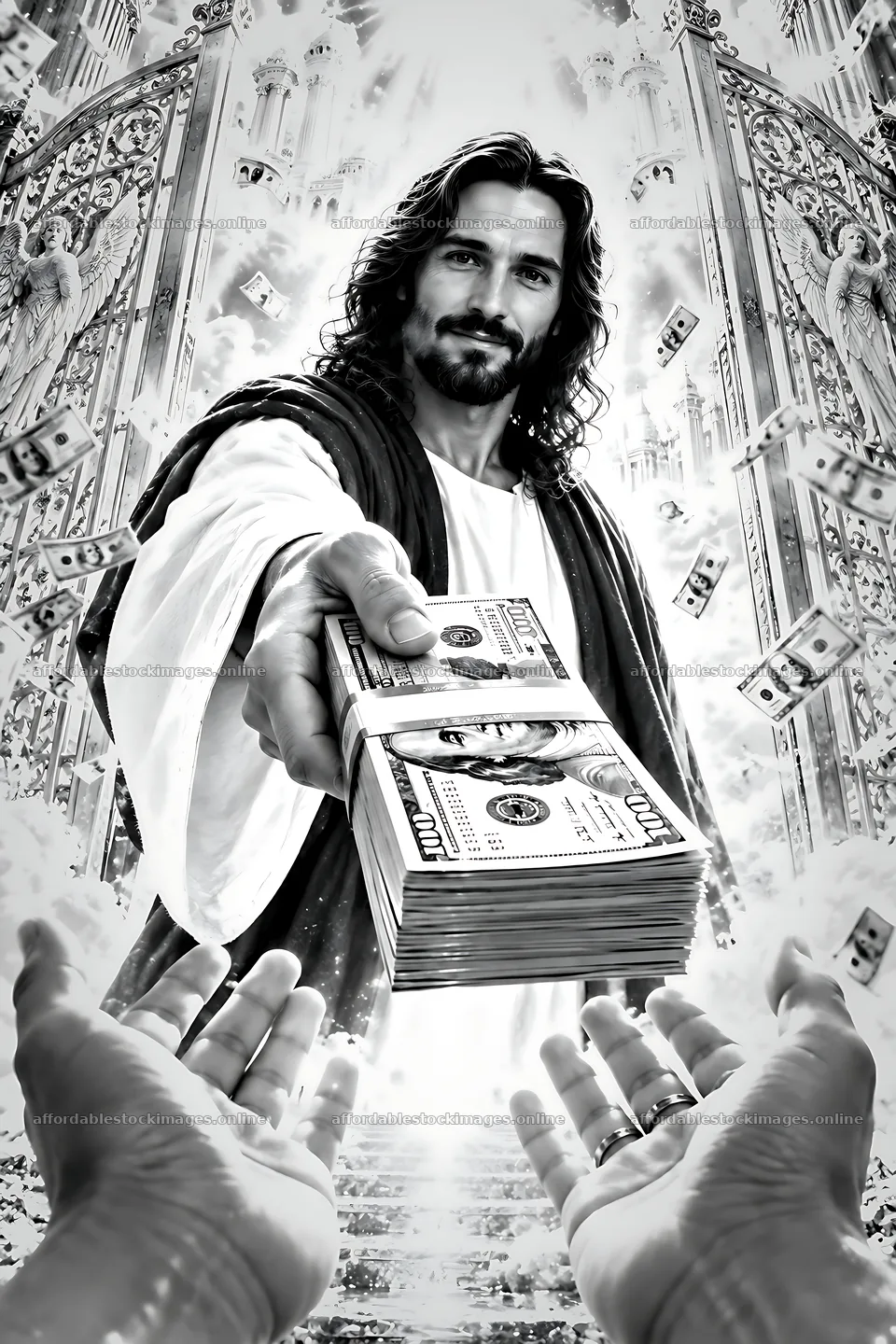 Golden Gateway with figure holding cash – stock images 6480x9722