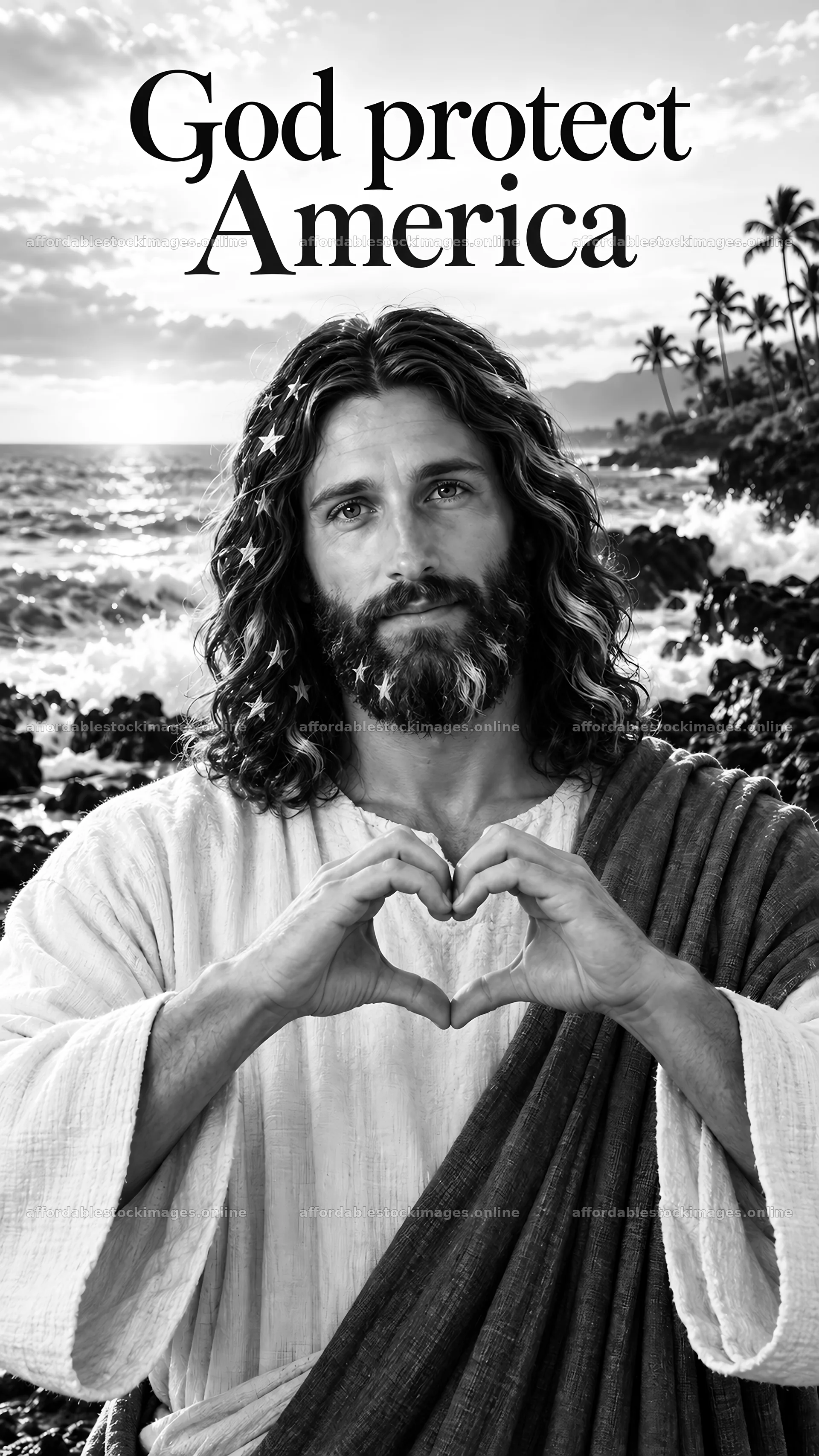 Jesus Christ showing love while protecting America – stock images 5811x10326