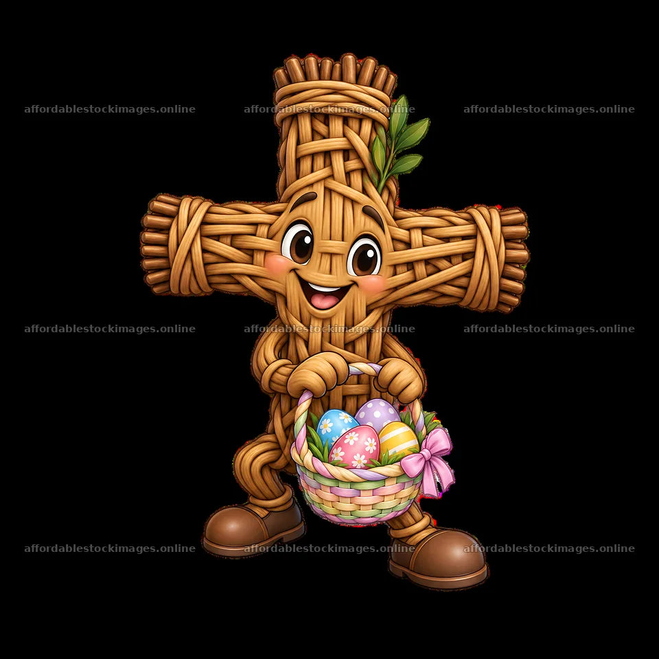 Easter cross character holding a basket of colored eggs – stock images 7746x7746