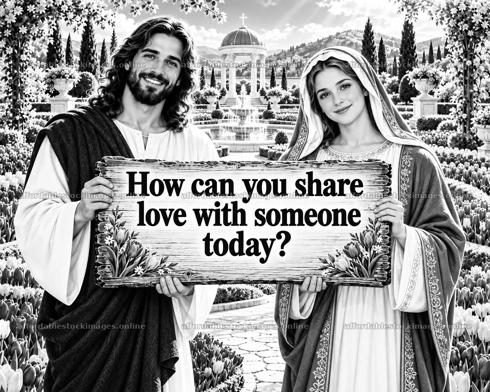 Jesus Christ sharing love with a person in a garden – stock images 8659x6930