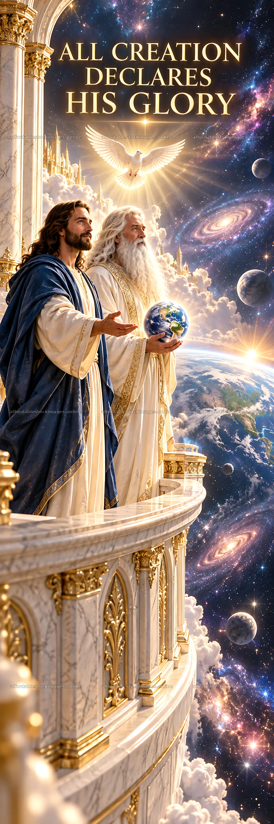 Jesus Christ reveals divine glory in a celestial scene – stock images 4472x13417