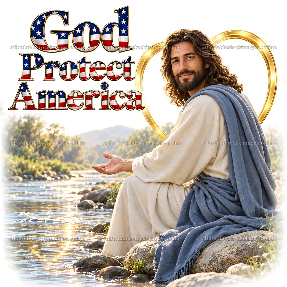 Jesus Christ by the river sharing a message of hope – stock images 7746x7746