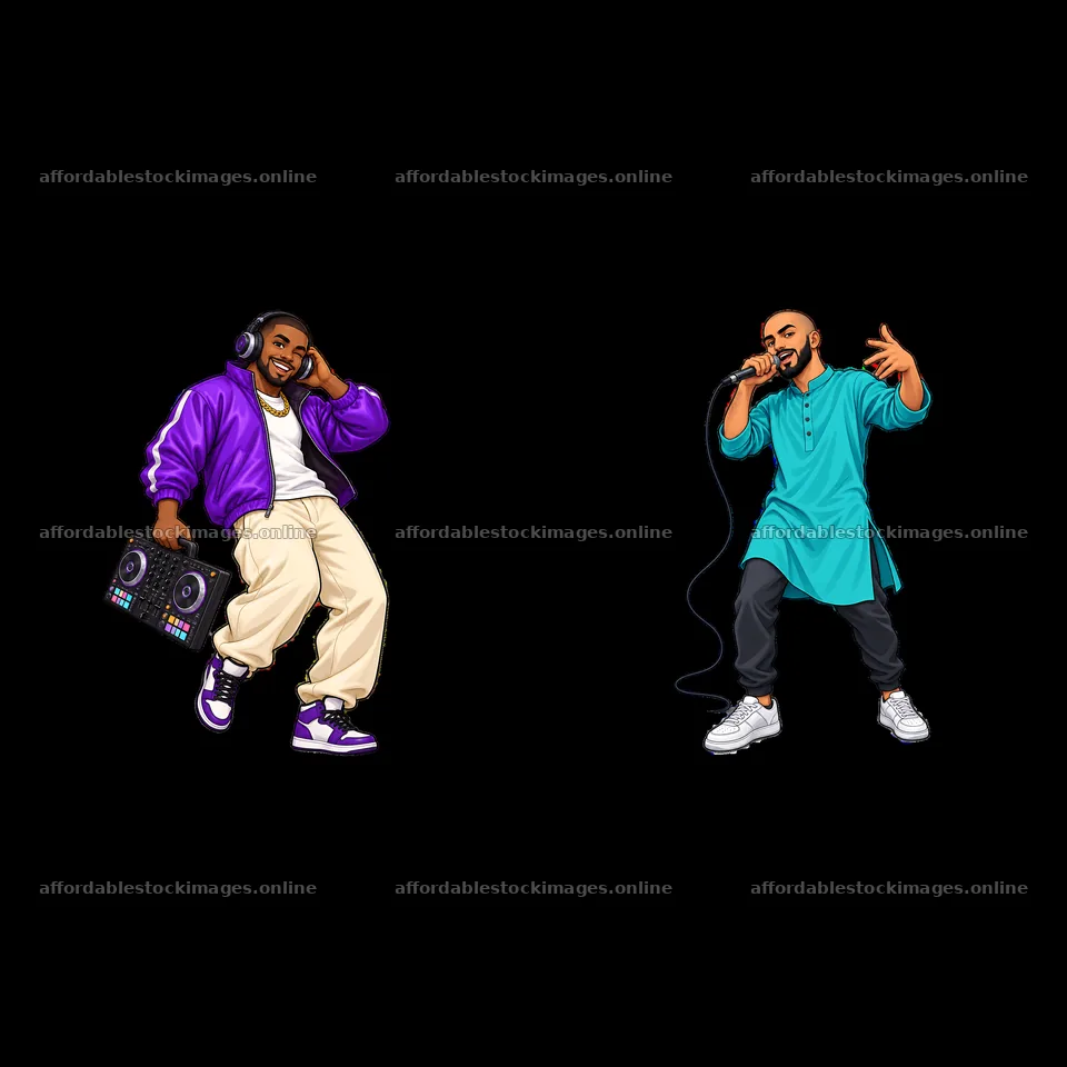 Hip-hop artist with turntables and singer performing on stage – stock images 7746x7746
