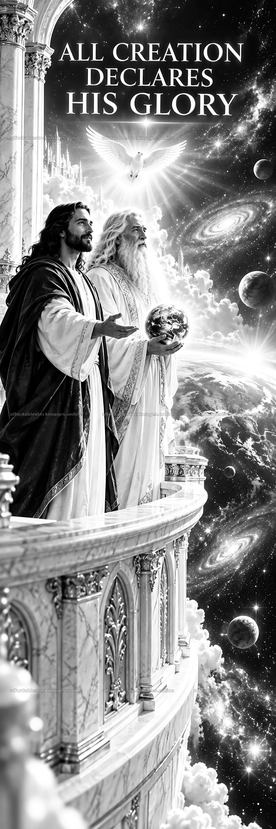 Jesus Christ and God the Father declare His glory in creation – stock images 4472x13417
