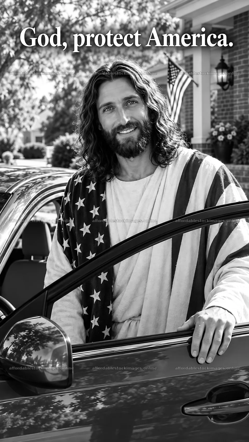 Jesus Christ welcomes with a message for America – stock images 5811x10326