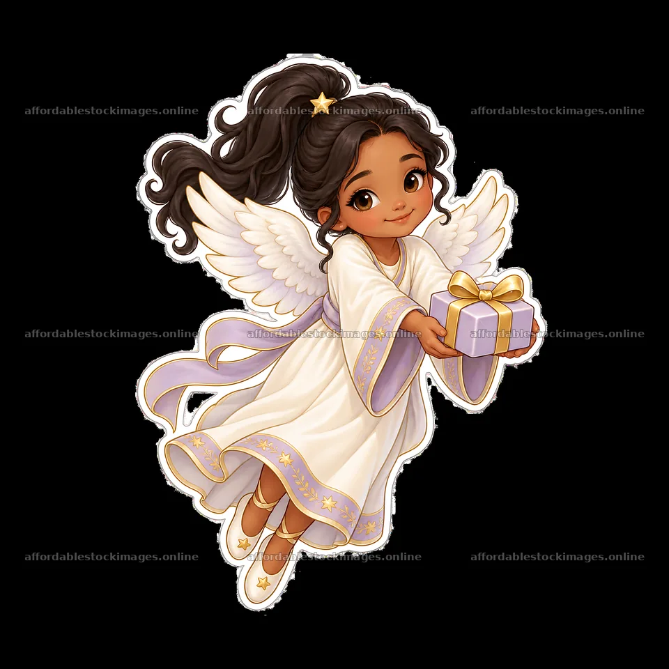 Christ Child bringing a gift in a white dress with wings – stock images 7746x7746