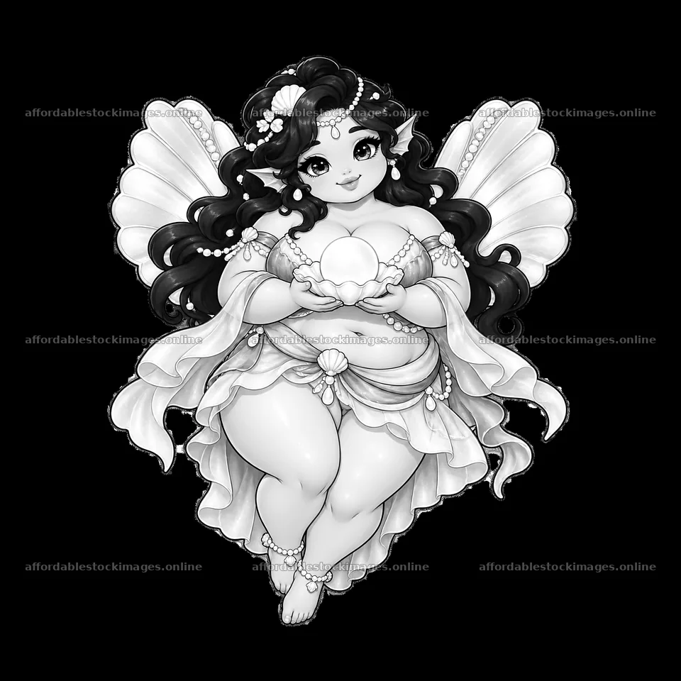 Ultra-fat fairy holding a pearl with large wings – stock images 7746x7746