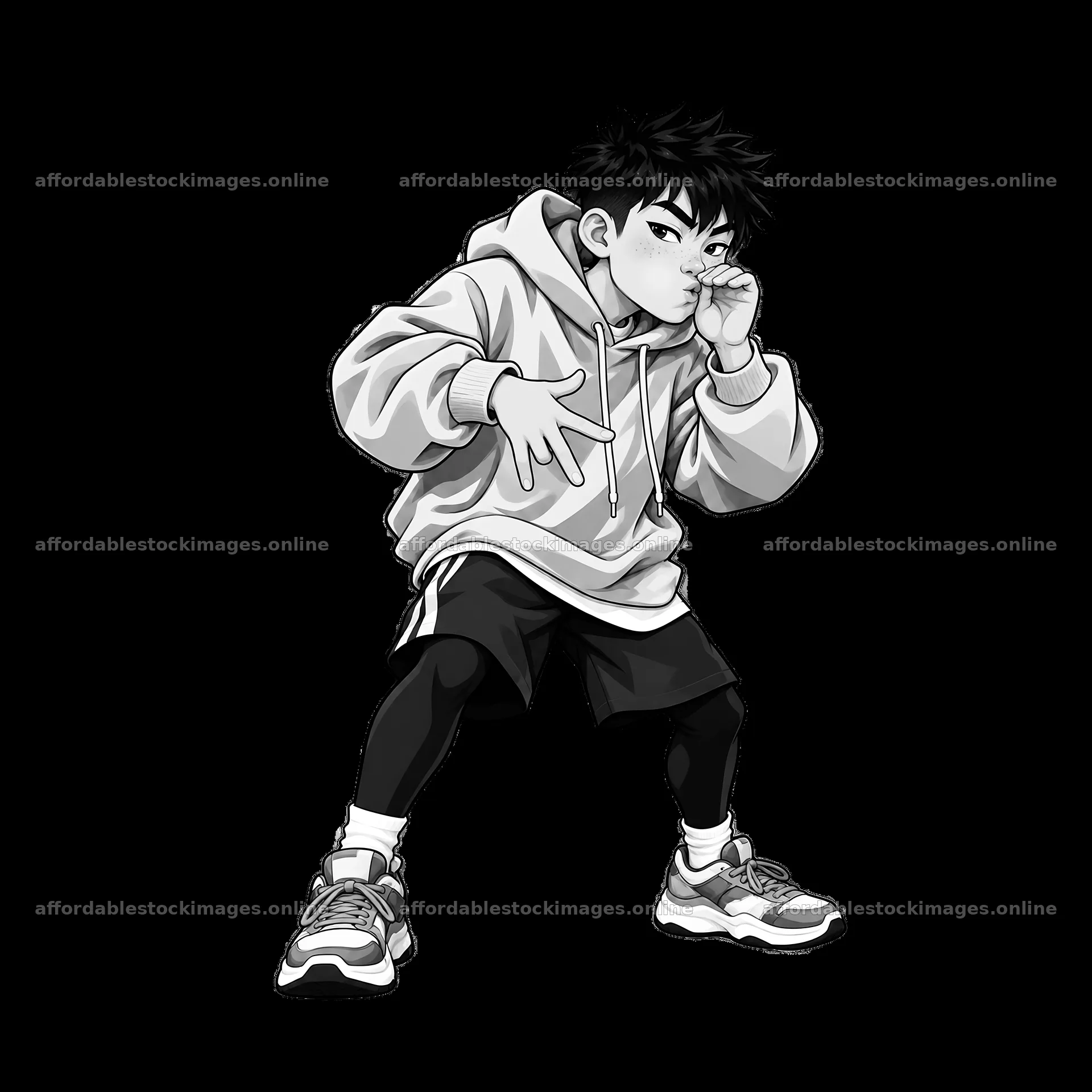 Hip-hop artist performing a pose in urban streetwear outfit – stock images 7746x7746