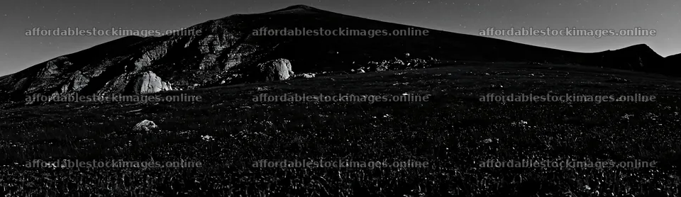 Night blooming meadow under a mountain silhouette – stock images 14762x4268
