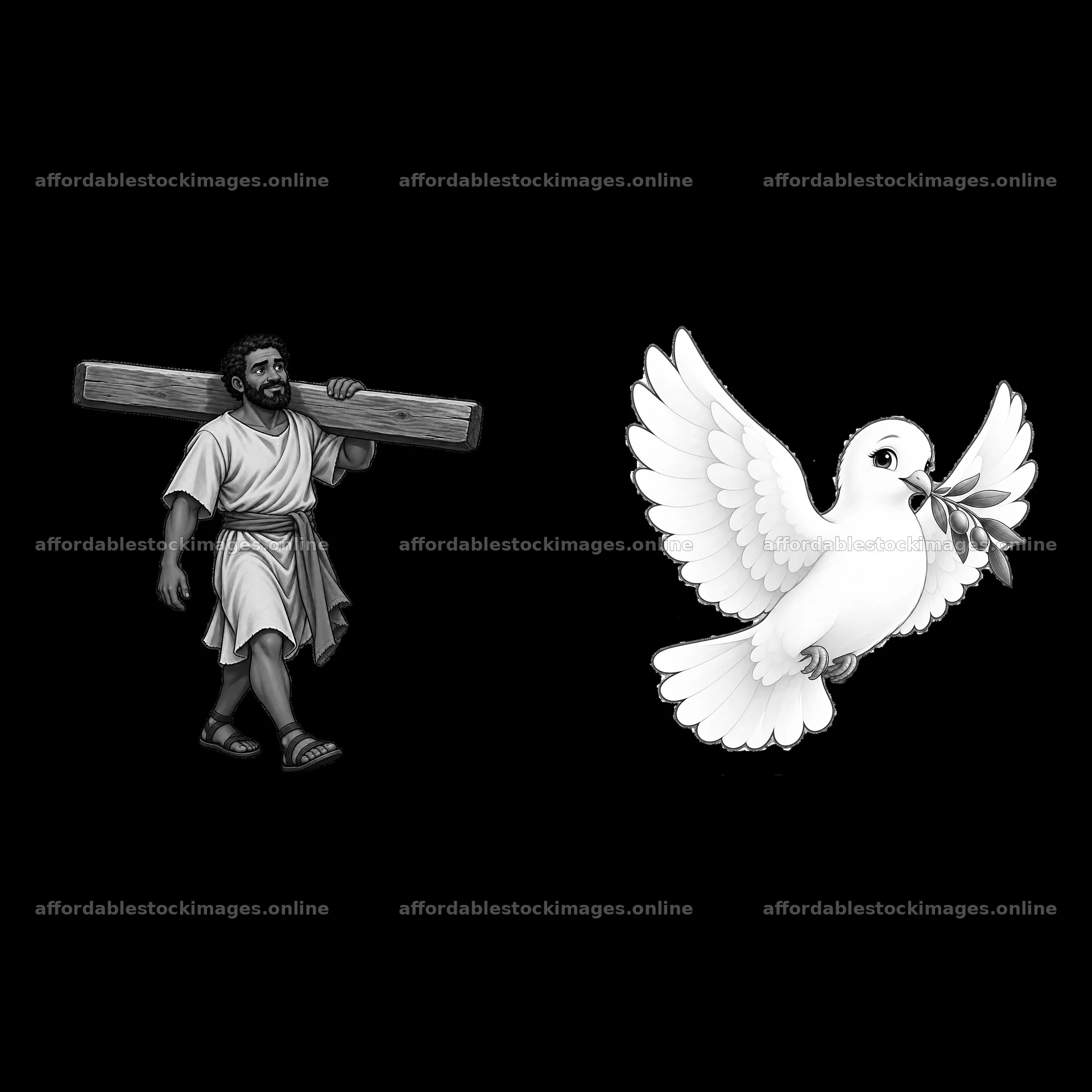 Jesus carrying the cross and a dove with an olive branch – stock images 7746x7746