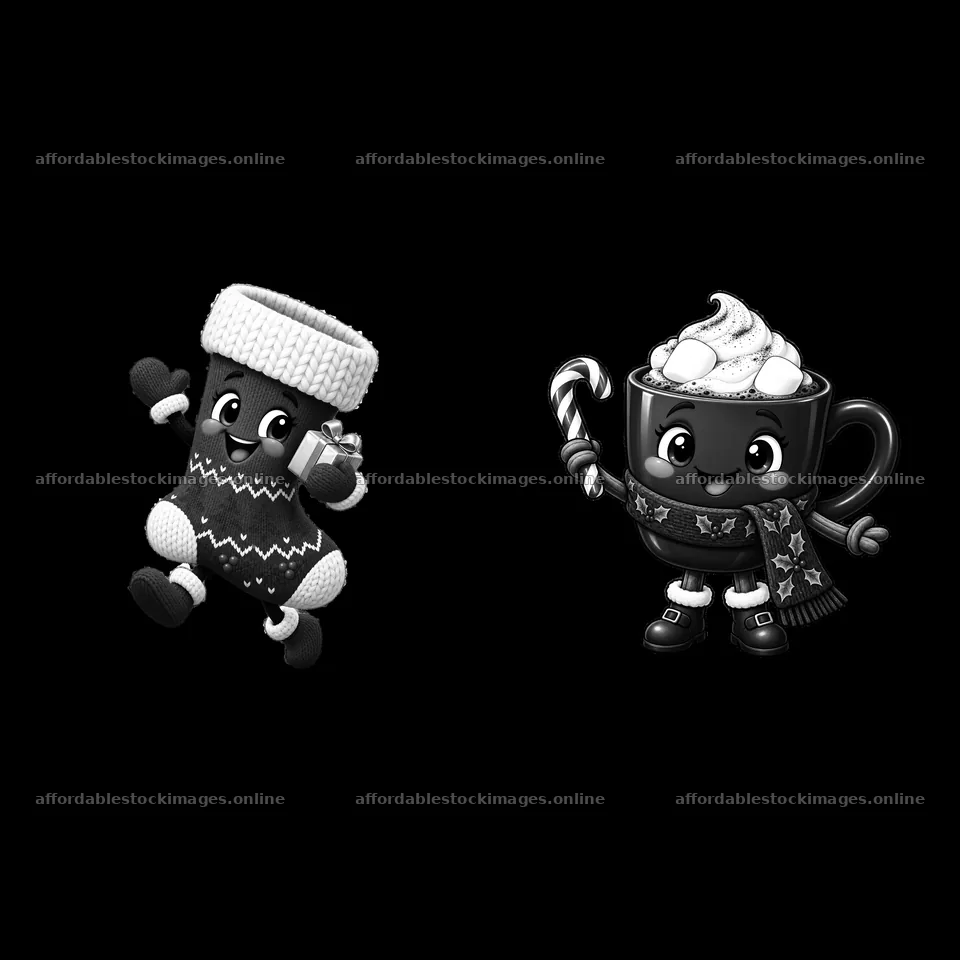 Monochrome two isolated cartoon figure stickers – stock images 7746x7746