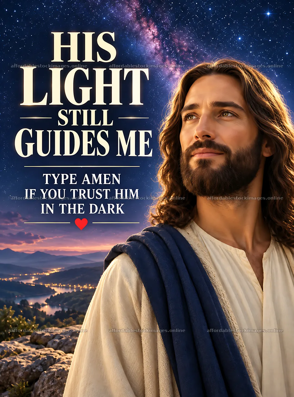 Faith beneath the stars with inspirational figure – stock images 6834x9220