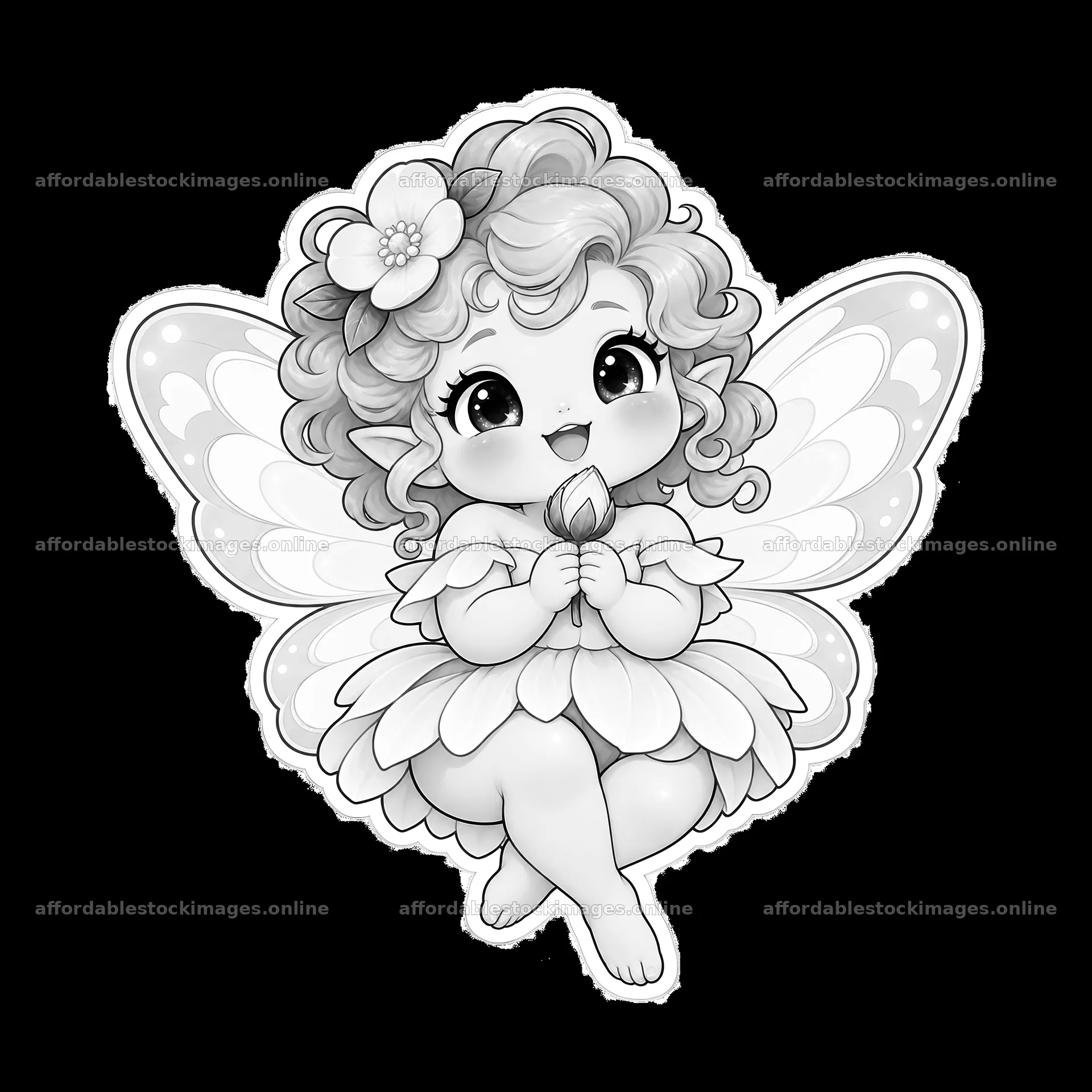 Kawaii chubby fairy with flower and butterfly wings – stock images 7746x7746
