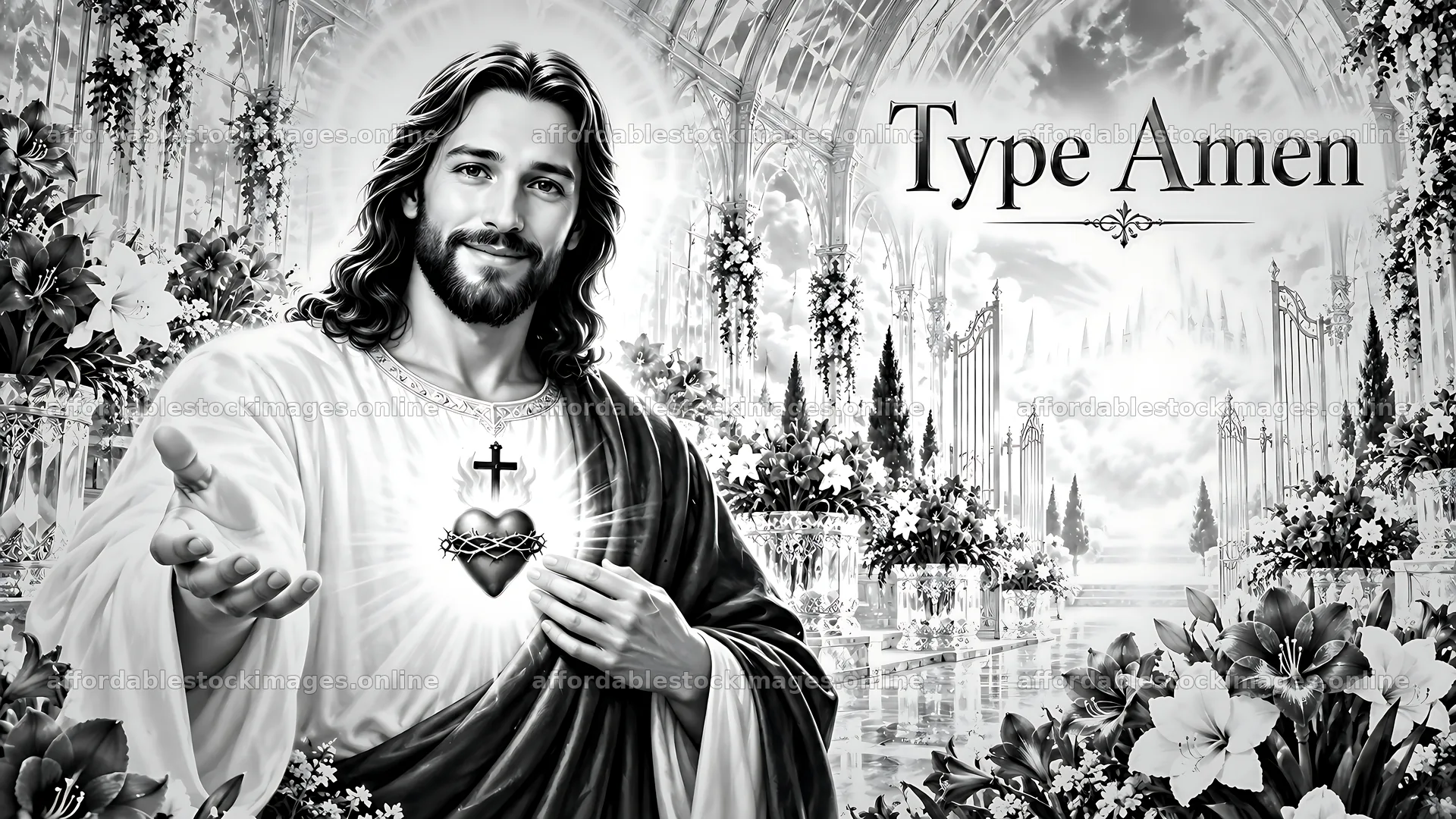 Jesus offering a message in Amaryllis Crystal Hall – stock images 10580x5954