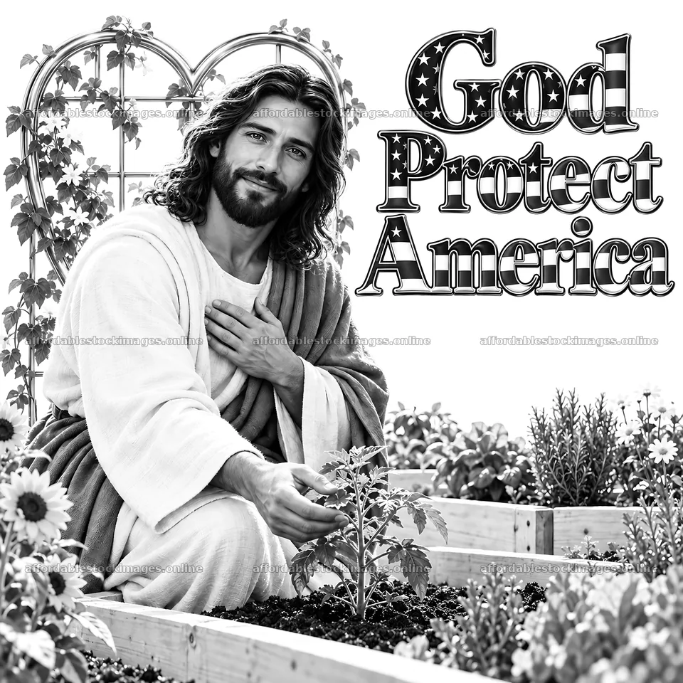 Jesus Christ tending to a garden – stock images 7746x7746